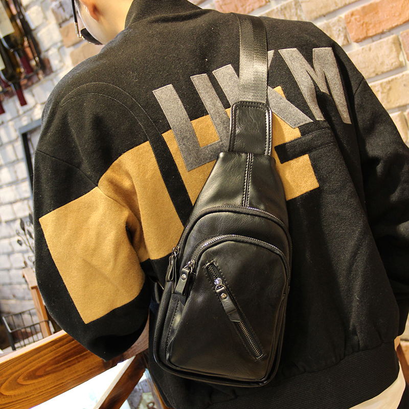 Leather vertical men's messenger bag chest bag shoulder bag outdoor trend backpack small bag men's tide brand all-match