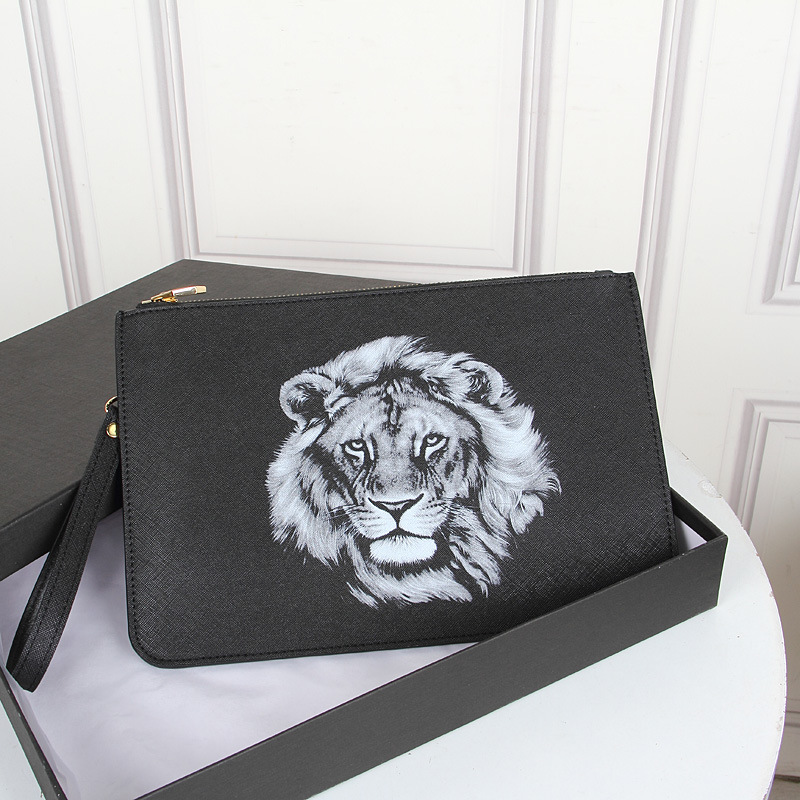 New leather handbag clutch bag trendy men's envelope bag Korean version fashion leather clutch bag dog head clip bag men's bag for men