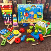 Infant children early education building blocks 12-3 years old magnetic fishing puzzle 6-12 months puzzle force development bead toy