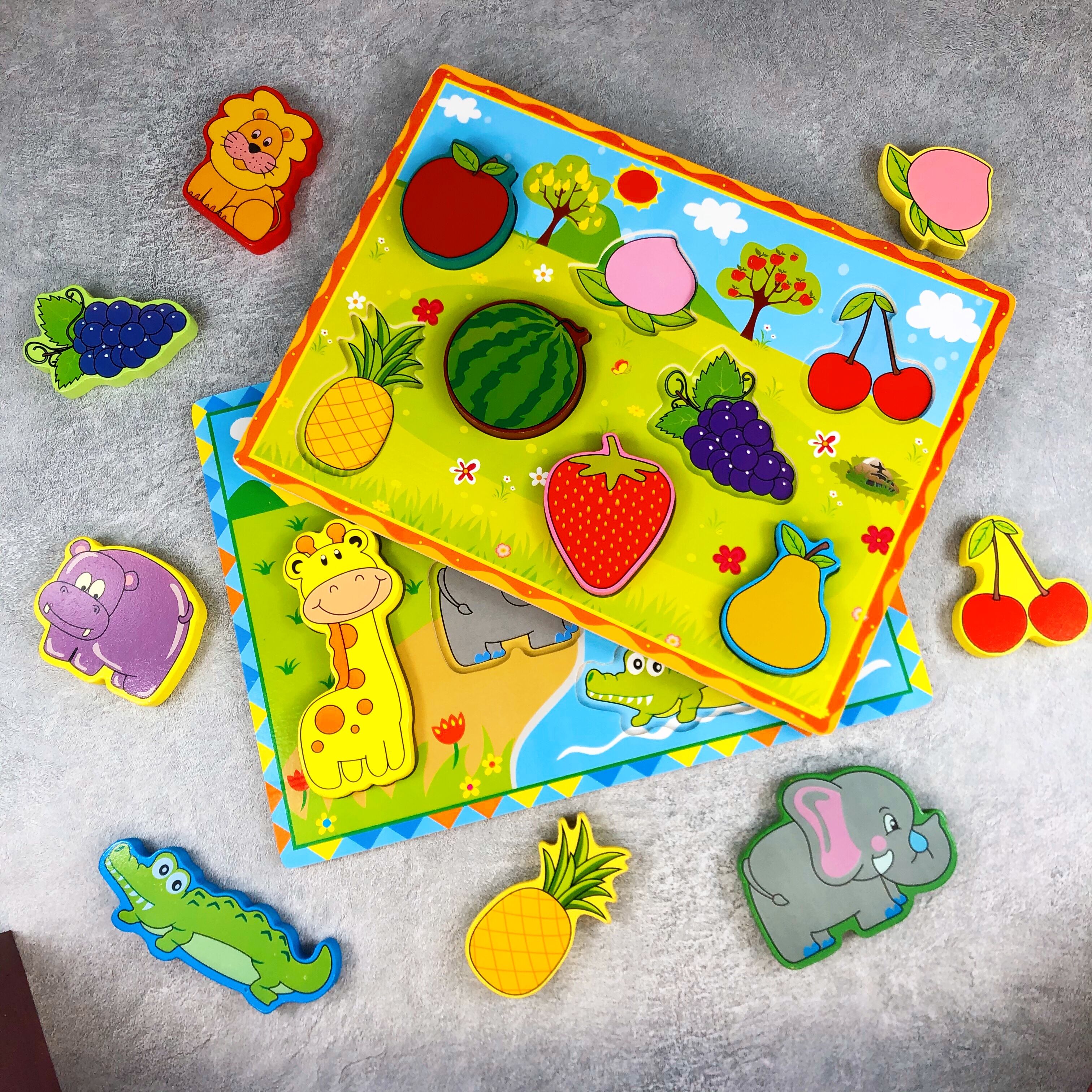 Children's Early Education Stereo Puzzle Benefit Intelligence Toy Baby 1234 Years Old Fruit Animal Cognition Building Block Hand Grab