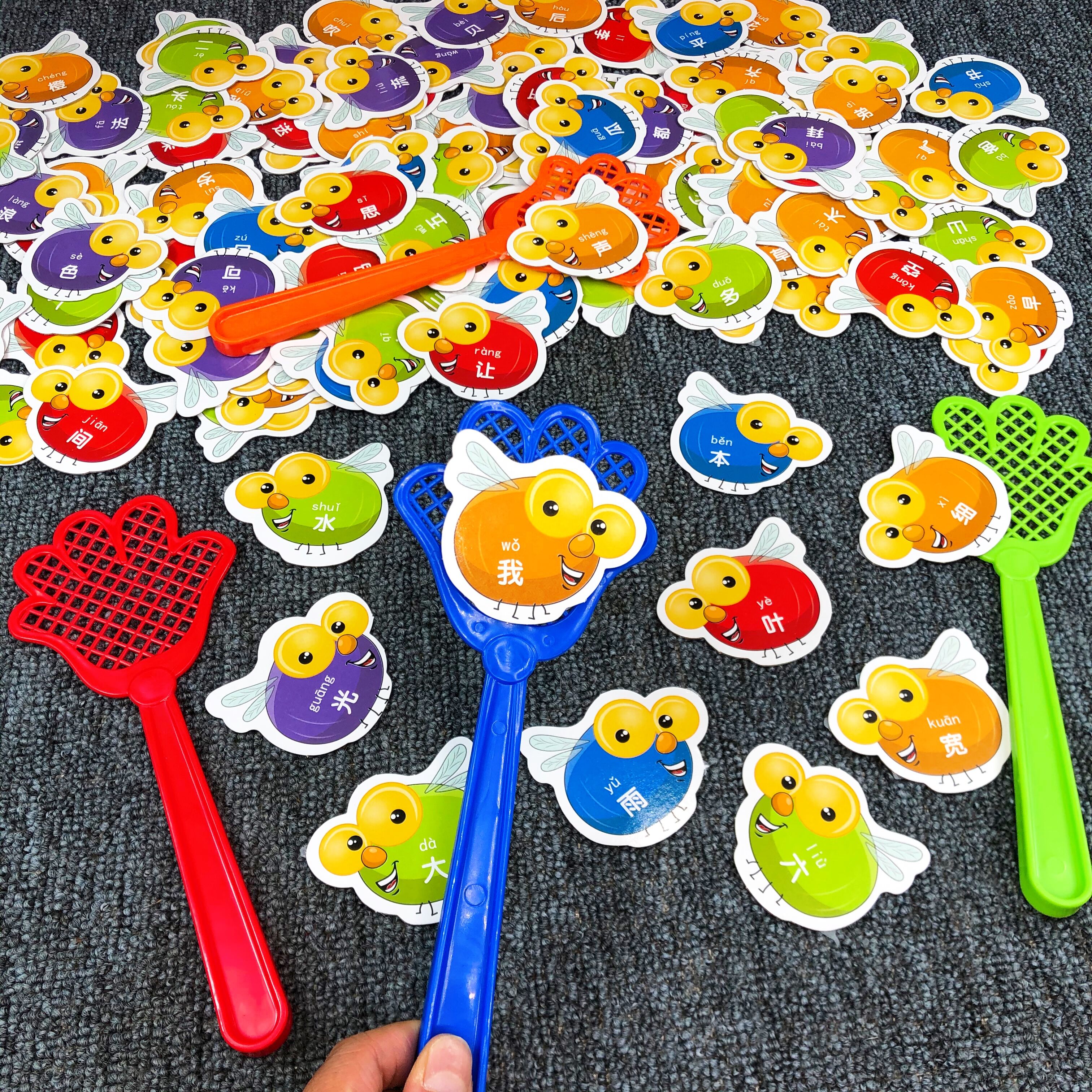 Children Swatting Fly Swatter Puzzle Parent-child Interactive Game Chinese Characters Spelling English Word Cards Concentration Training Toys