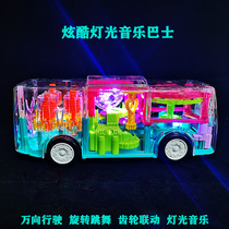 Childrens Electric Universal toy car transparent gear light music rotating bus Baby Baby 0-1 2 three years old