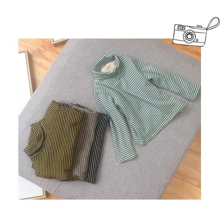 Trẻ em mùa thu đông cao sọc cổ áo kẻ sọc bé trai bé gái cotton cộng với áo thun nhung dài tay dày bé áo ấm quần áo bé trai