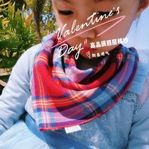 Four layers of cotton gauze baby triangle towel cotton gauze plaid cotton male and female baby saliva towel snap bib 4