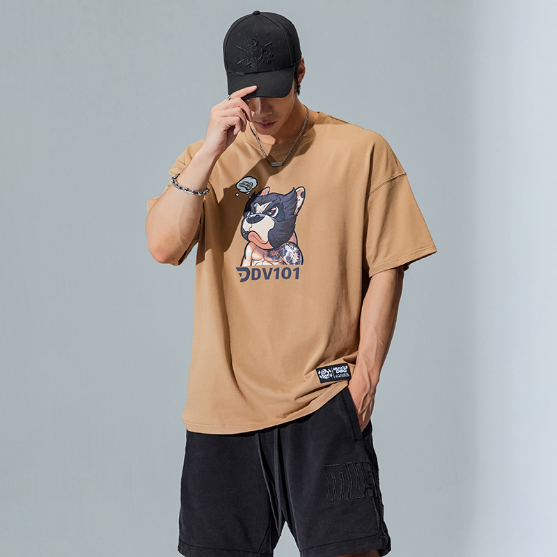 Muscle Dog Sports T-Shirt Male Summer New American Dog Head Printed Loose Casual Short Sleeve Training Fitness Clothes-Taobao