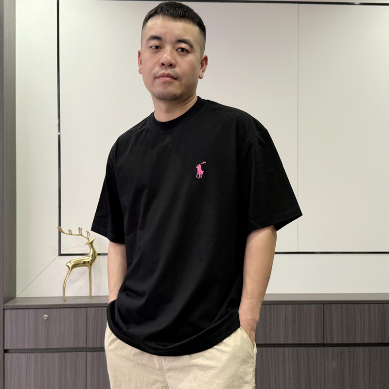 Guangong Lauren Solo Shirt 2025 Summer New Style Ice-Feel Sorona Loose Drop-Shoulder Embroidered Short-Sleeve T-Shirt for Men, Cool and Handsome