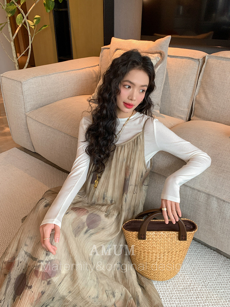 ◆ Amum Maternity Wear ◆ Outfits for Pregnant Moms~ Vintage Pleated Stylish Summer Dress That Doesn'T Show Pregnancy, Loose-Fitting Strap Dress. — 28
