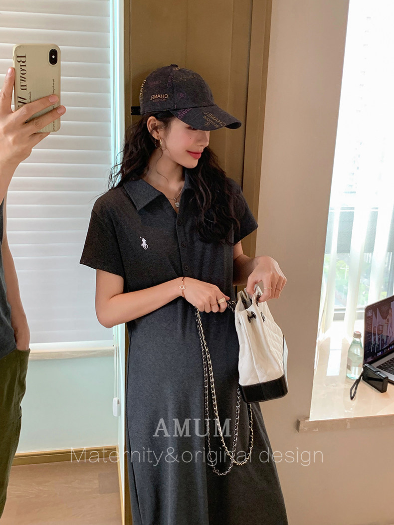 ◆ Amum Maternity Wear ◆ Elegant Lazy Dress~Polo Collar Casual Dress, Slimming and Flattering for Petite Pregnant Women. — 13
