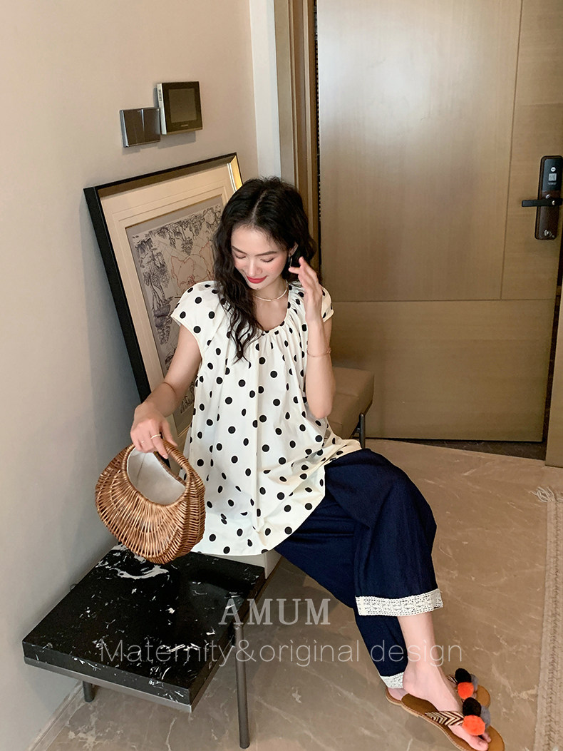 ◆AMUM孕妇装◆夏薄款裤子~透气休闲裤长裤抽绳显瘦阔腿裤孕妇裤 — 42