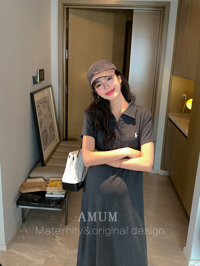 ◆ Amum Maternity Wear ◆ Elegant Lazy Dress~Polo Collar Casual Dress, Slimming and Flattering for Petite Pregnant Women. — 23