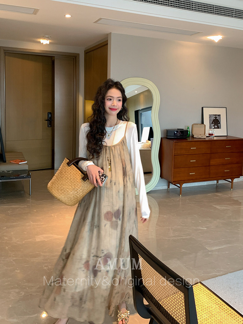 ◆ Amum Maternity Wear ◆ Outfits for Pregnant Moms~ Vintage Pleated Stylish Summer Dress That Doesn'T Show Pregnancy, Loose-Fitting Strap Dress. — 35