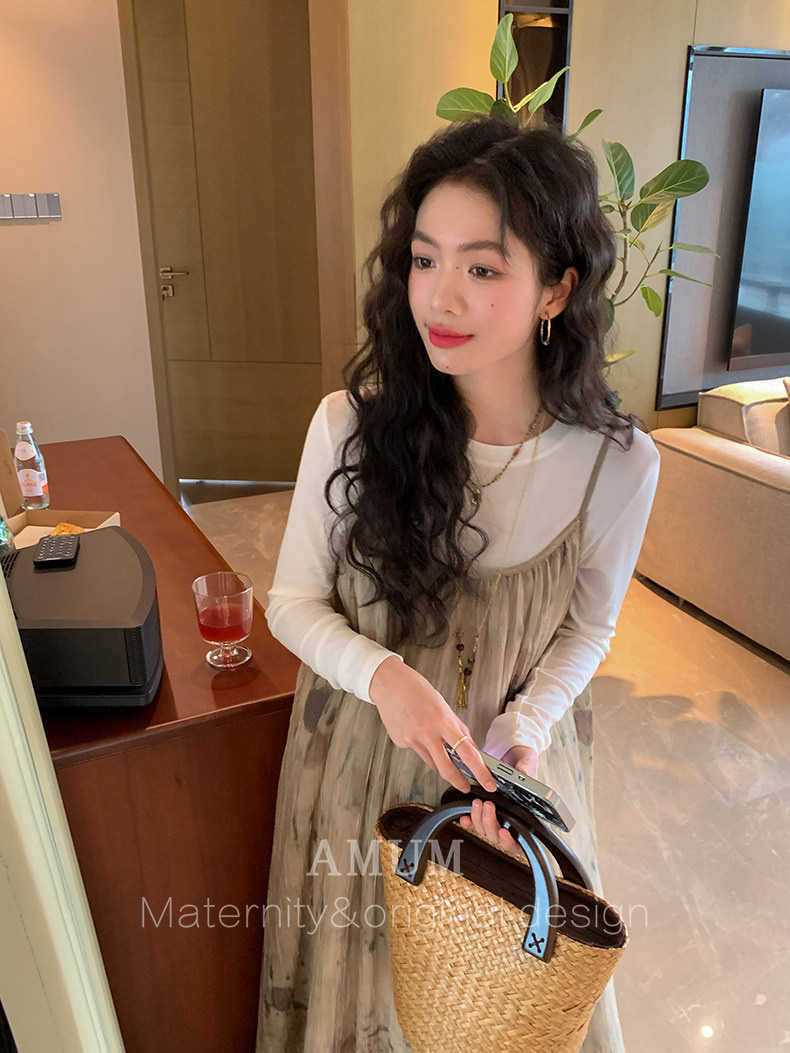 ◆ Amum Maternity Wear ◆ Outfits for Pregnant Moms~ Vintage Pleated Stylish Summer Dress That Doesn'T Show Pregnancy, Loose-Fitting Strap Dress. — 27