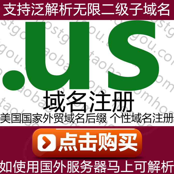  The name registration of the us domain supports the pan-resolution unlimited secondary name domain rice foreign trade USA web site purchase application