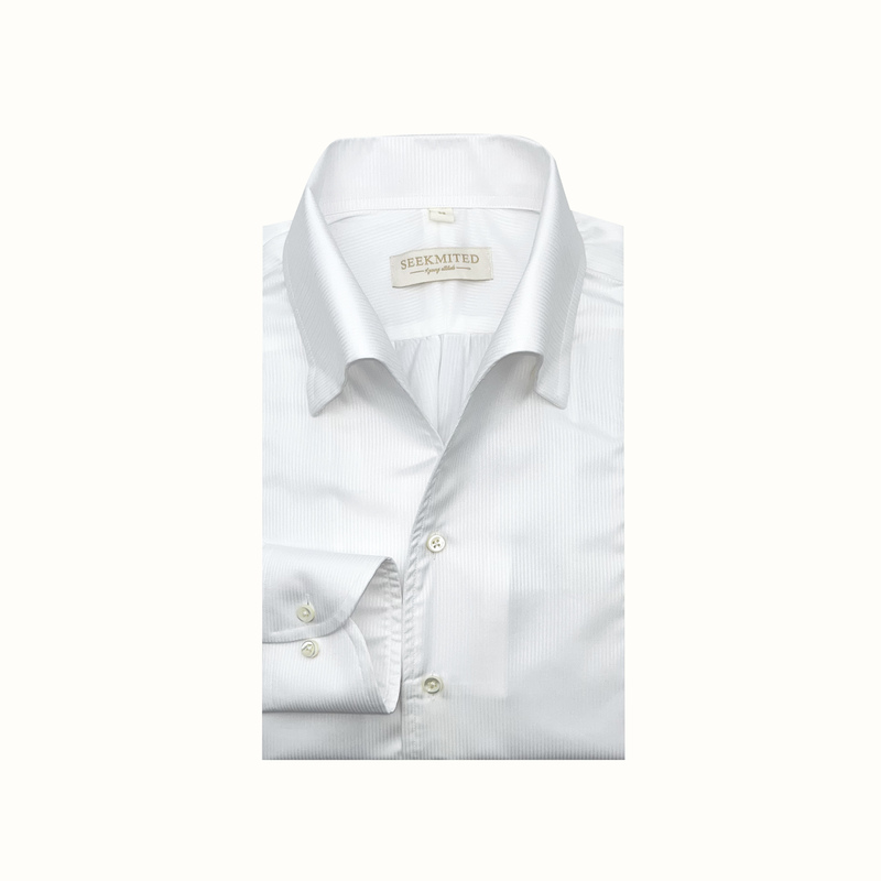 Seekmited Italian-Style Long-Sleeved One-Collar Casual Shirt with White Wheat Stripe Pattern and Casual Waterfall Sleeves for Men