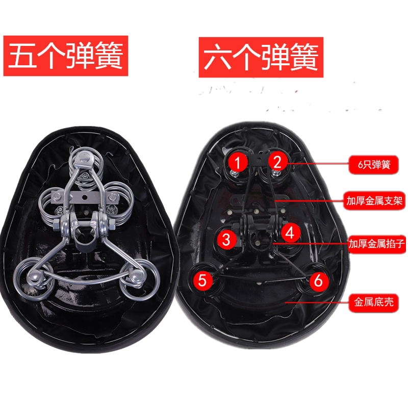 Electric Vehicle Seat Cushion with 6 Springs, Enlarged Battery Bike Seat, Waterproof Universal Seat Cover