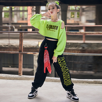 Girl Jazz Dance Costume Street Dance Suit Children Hip Hop Skills Black Sports Long Pants Dance Play Out