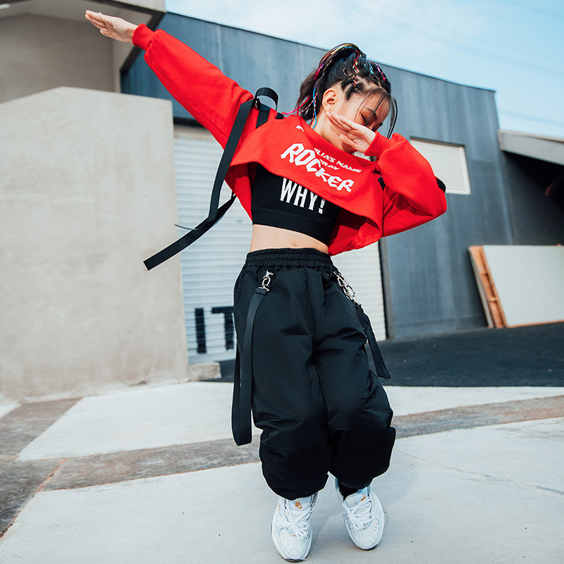 Children's hip-hop suits, girls' jazz dance costumes, children's hip-hop clothes, girls' navel-baring practice performances