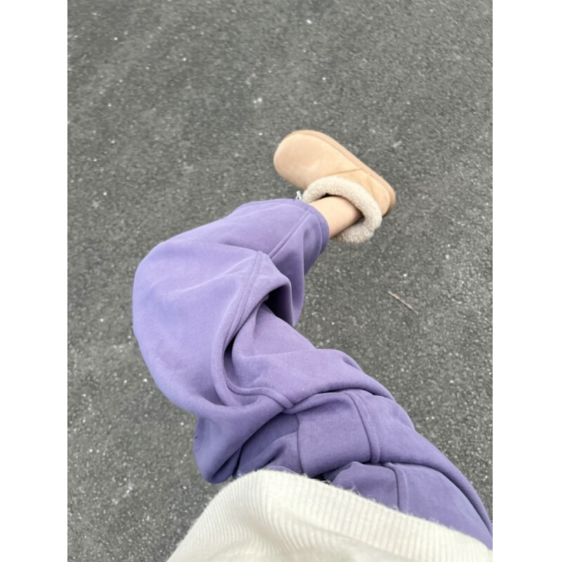 American-Style Taro Purple Casual Sports Sweatpants for Women, Autumn and Winter, Fleece-Lined, Thickened, Elegant Straight-Leg Jogger Wide-Leg Cotton Pants American-Style Taro Purple Casual Sports Sweatpants for Women, Autumn and Winter, Fleece-Lined, Thickened, Elegant Straight-Leg Jogger Wide-Leg Cotton Pants