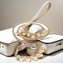 Dog collar leash white bead dog chain cat chain pet pearl leash Teddy small dog