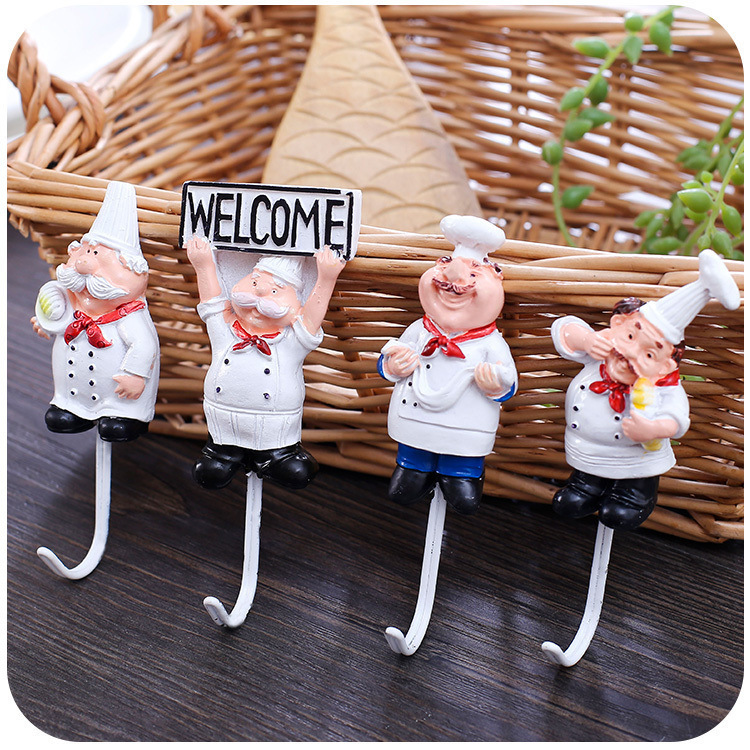 Creative Cartoon Chef-Shaped Hook, Nail-Free Strong Adhesive Hook, Entryway Key Storage Adhesive Hook