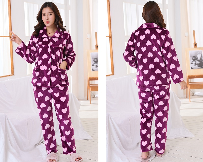 Mùa thu và mùa đông phụ nữ flannel đồ ngủ mùa xuân và mùa thu dài tay dày lông cừu san hô trung niên phù hợp với mẹ đồ bộ nữ mặc nhà