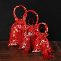 Red Cloth Bag Wedding Happy Sugar Bag Hand Bag China Wind Full Moon Delight Egg Bag Gift Bag Delight with a hand salute