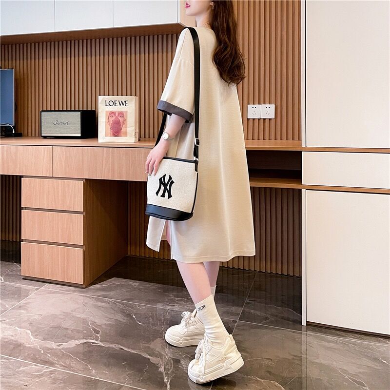 Long, Over-The-Knee, Casual, Loose-Fitting Pure Cotton Short-Sleeve T-Shirt Dress for Women, Korean Style, Loose Fit, Slimming, Covers the Hips, Top Long, Over-The-Knee, Casual, Loose-Fitting Pure Cotton Short-Sleeve T-Shirt Dress for Women, Korean Style, Loose Fit, Slimming, Covers the Hips, Top