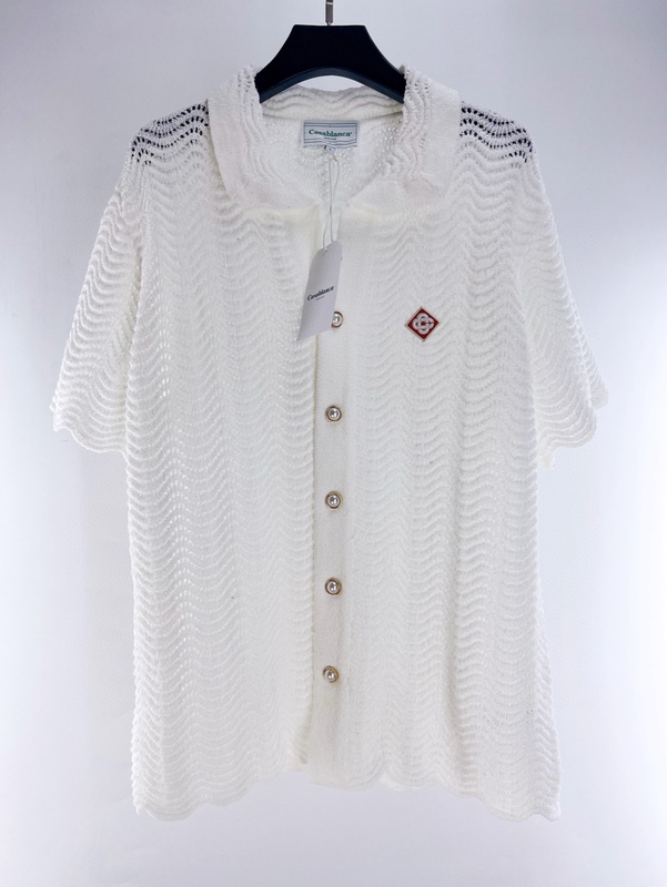 Casablanca Wave Pattern Casual Style Knitted Sweater Hawaiian Shirt Knitted Cut Out Cardigan Short-Sleeved Sweater Casablanca Wave Pattern Casual Style Knitted Sweater Hawaiian Shirt Knitted Cut Out Cardigan Short-Sleeved Sweater