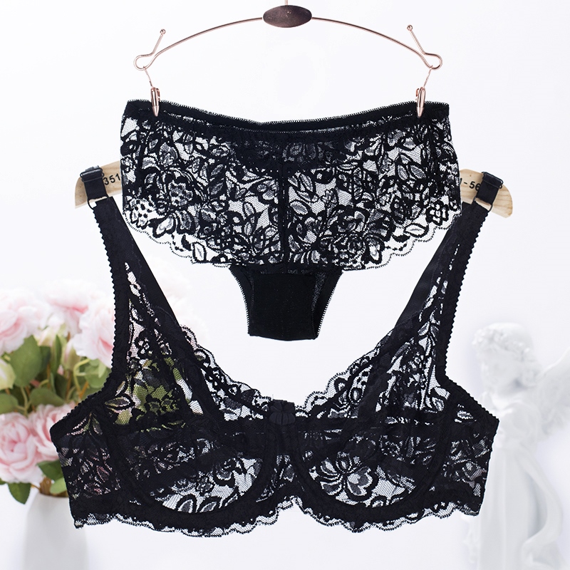 Bra Set for Women, Sexy Full Lace Transparent Bra, Push-Up, Ultra-Thin, Breathable, Comfortable and Soft Underwear for Girls