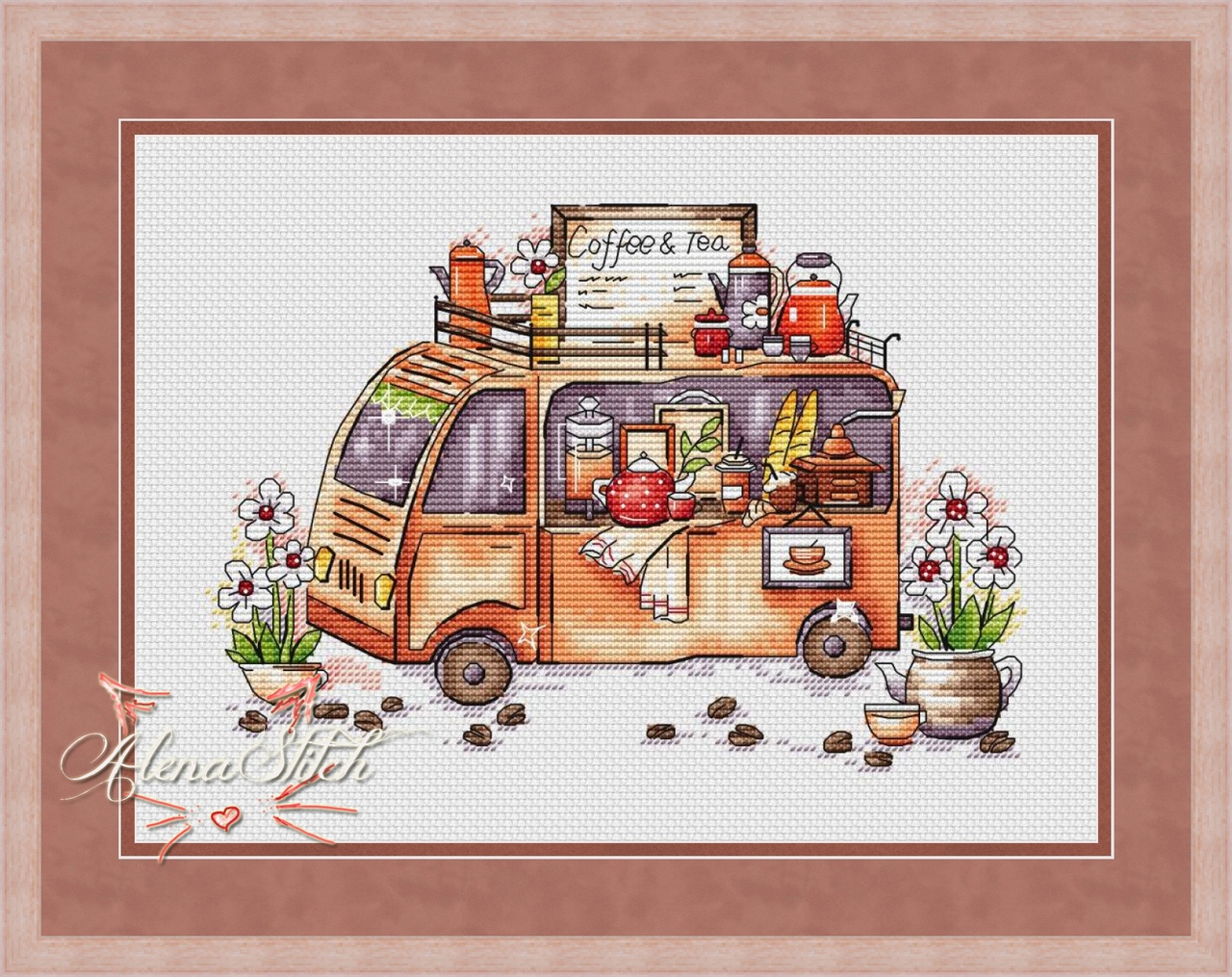 Cross stitch XSDs redrawing saga electronic drawings source file Coffee cart-Taobao