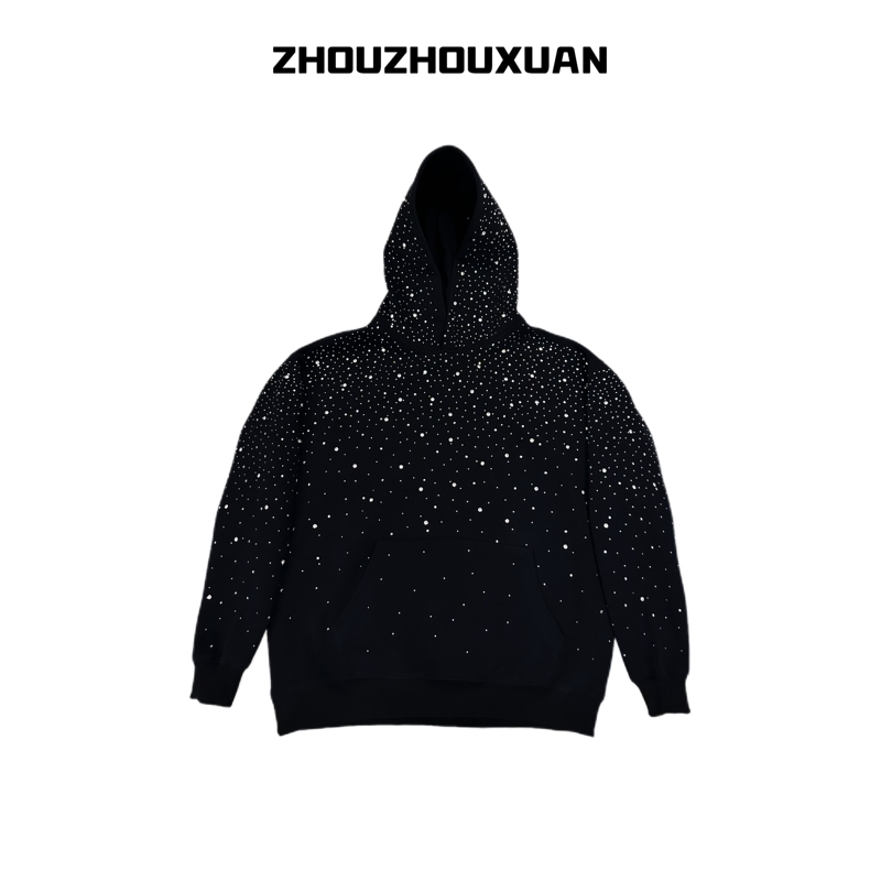 [Original Gypsophila] XXL | 3XL Hot Diamond Studded Hooded Sweatshirt Black