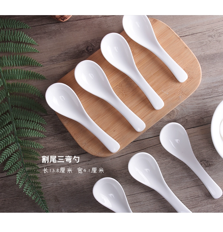 Muỗng gốm không xốp 5 Gói Khách sạn Nhà hàng Thìa gia đình Muỗng kiểu phương Tây Chiếc thìa nhỏ màu trắng Chất lượng cao Thìa muỗng đĩa sứ trắng