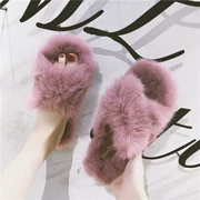 2018 phiên bản mới của Hàn Quốc của dép len đặt ngón chân đeo một từ với hở ngón dày nửa dưới dép lê thời trang lông thỏ