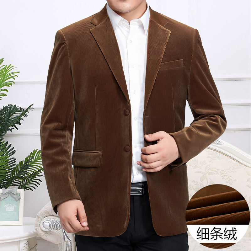 Men's Fine Corduroy Retro Lapel Blazer, Dad's Spring and Autumn Corduroy High-End Single-Breasted Casual Jacket Men's Fine Corduroy Retro Lapel Blazer, Dad's Spring and Autumn Corduroy High-End Single-Breasted Casual Jacket