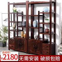 Old boat wood ancient shelf solid wood Chinese style dobaoge display cabinet ornaments living room household tea Shelf shelf partition