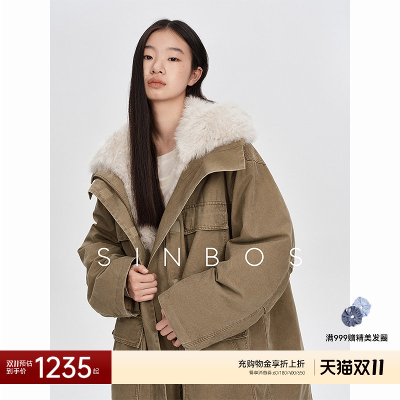 Sinbos Deep Winter Nara Parka Coat for Women with Sheepskin Fur Collar, Thickened Winter down Jacket