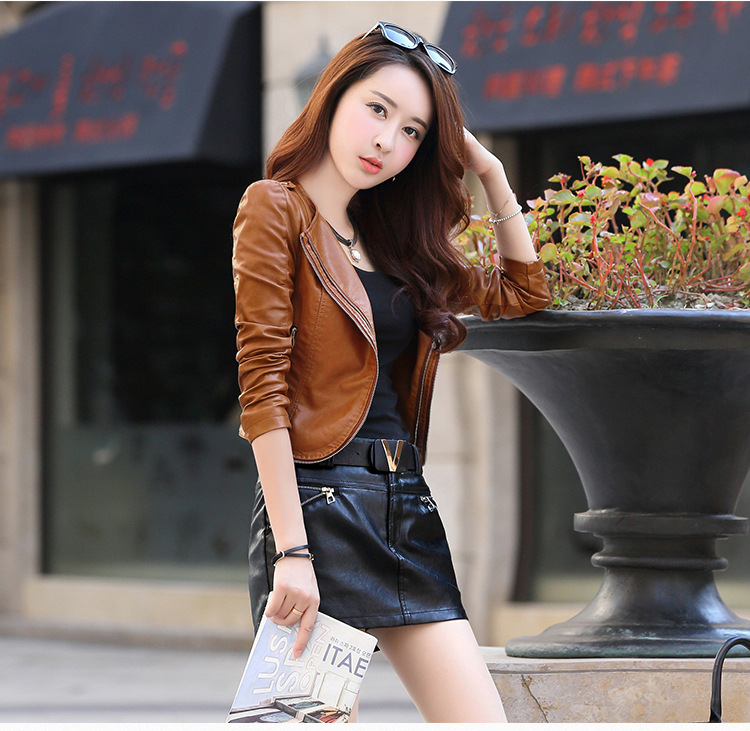 2018 mùa đông mới pu áo len da cardigan ngắn Pew blouse áo cardigan lớn ve áo khoác nhỏ nước hoa nữ áo da lộn