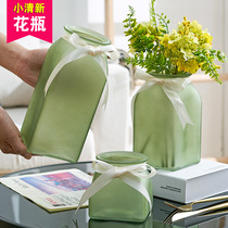 Colored frosted glass vase ribbon European table table vase dried flower hydroponic rich bamboo Lily ornaments flower Ware