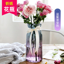 Hipster transparent glass vase ins European style hydroponic vase living room color ornaments home dry vase