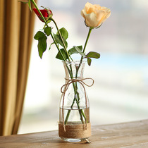 European transparent glass vase colored frosted vase hydroponic rich bamboo Lily dried flower hemp rope glass bottle