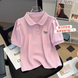 Летняя футболка, с вышивкой, воротник поло, подходит для подростков, свободный крой