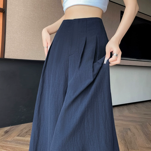 Юбка, тонкие шелковые штаны, костюм, из хлопка и льна, свободный крой