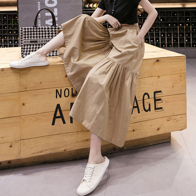 High-waisted wide-leg culottes women's spring and autumn 2022 new Korean version of the elastic waist loose, thin, small, seven-point casual pants