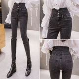Демисезонные джинсы, штаны, леггинсы, приталенный утягивающий пояс на талию, корсет, высокая талия, коллекция 2022, в обтяжку