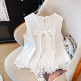 Жилет без рукавов, летняя кружевная короткая рубашка с бантиком