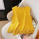 Жилет без рукавов, летняя кружевная короткая рубашка с бантиком