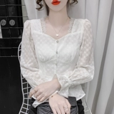 Осенний корсет, модный кружевной шелковый лонгслив, коллекция 2023, в западном стиле, французский стиль, квадратный вырез