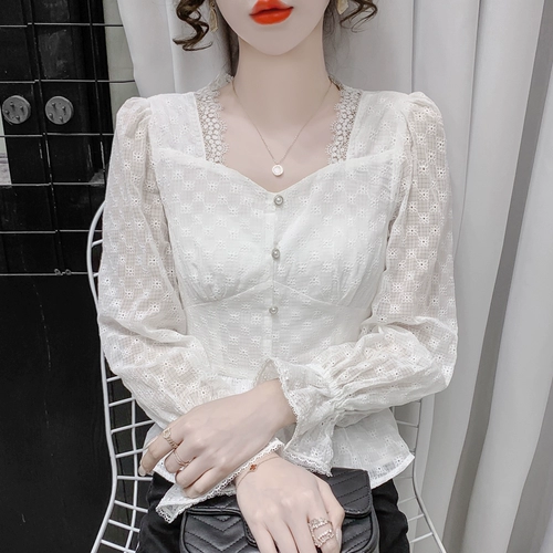 Осенний корсет, модный кружевной шелковый лонгслив, коллекция 2023, в западном стиле, французский стиль, квадратный вырез