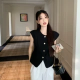 Черный корсет, рубашка, сексуальная футболка без рукавов, французский стиль, в стиле Шанель, с рукавом