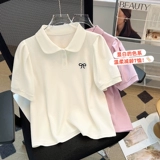 Летняя футболка, с вышивкой, воротник поло, подходит для подростков, свободный крой